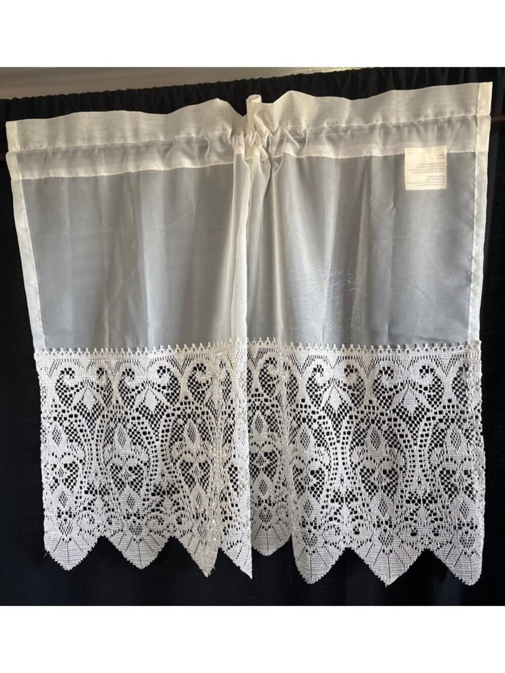 Cream Lace Sheer Curtains Valance 30"Wx24"L Fancy